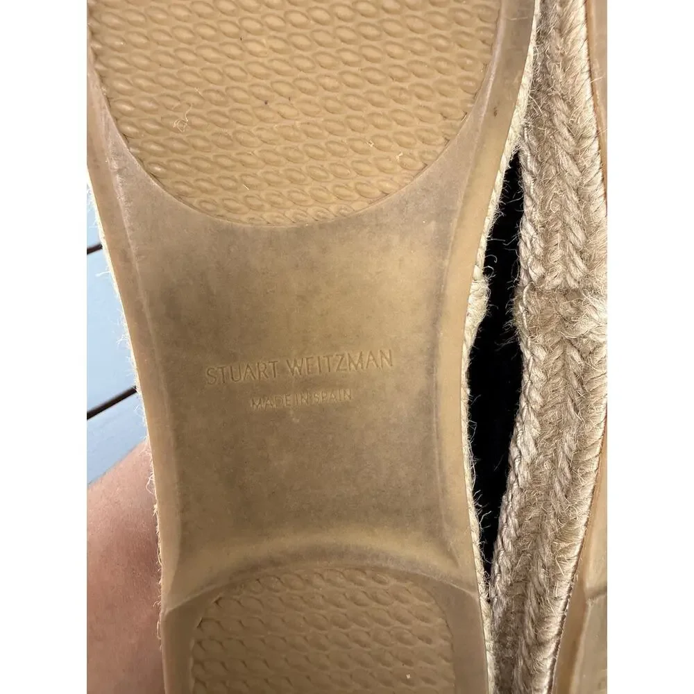 Stuart Weitzman Women's Size 6M Black Beige Suede Espadrille Flats Slip On Shoes